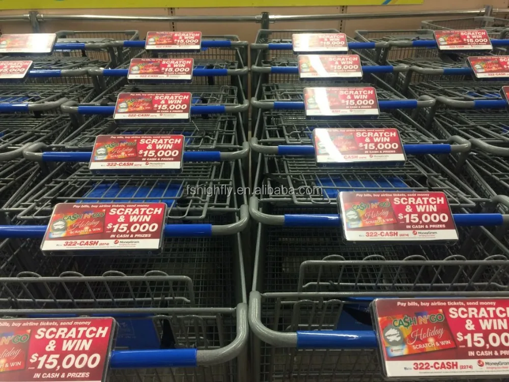 MOQ 100 PCS NEW Large Size shopping cart handle advertisement board, supermarket cart handle advertising display boards