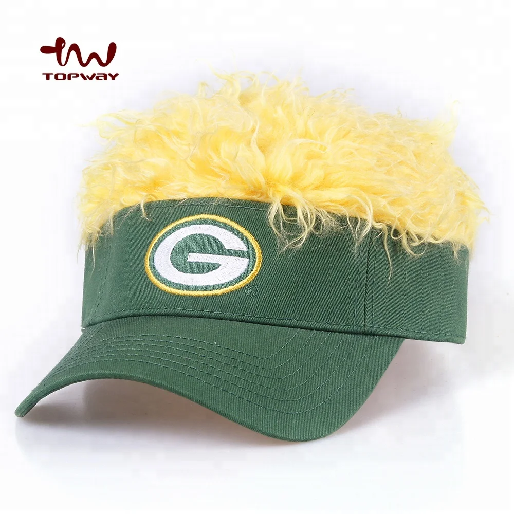 Custom Funny Hairy Sun Visor Cap and Hat with Hairpiece Custom Logo Outdoor Activities 20-25 Days TW-SVS-007 Embroidered Polybag