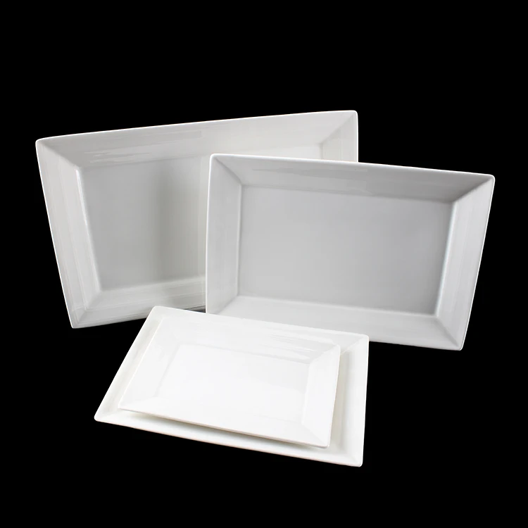 Rectangular white porcelain Tableware eco-friendly for hotel and restaurant banquet plate