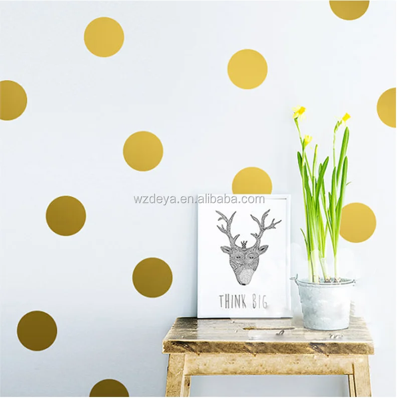 
Custom Gold polka dot diy wall decals nursery kids room removable vinyl paper wall art home decoration sticker 