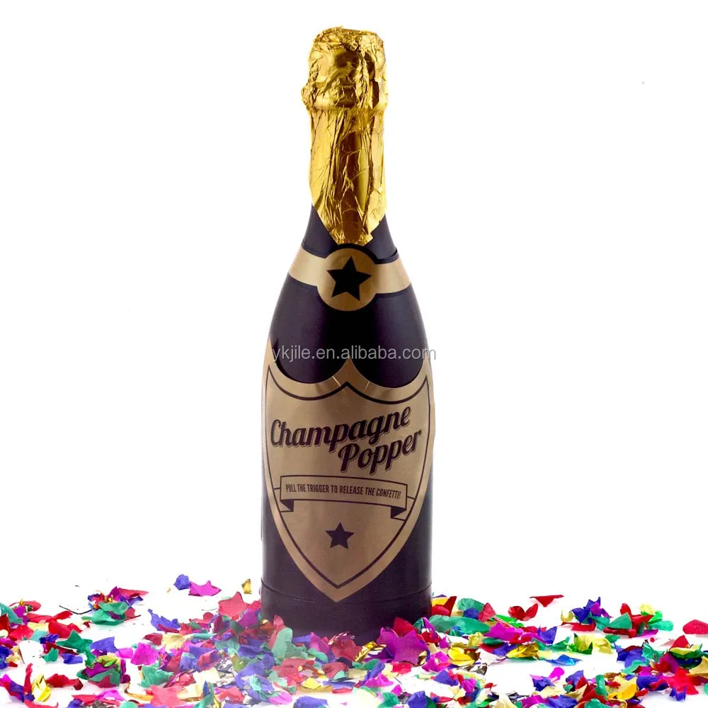 Champagne Bottle Party Popper with Colorful Metallic Foil Circle Confetti Cannon