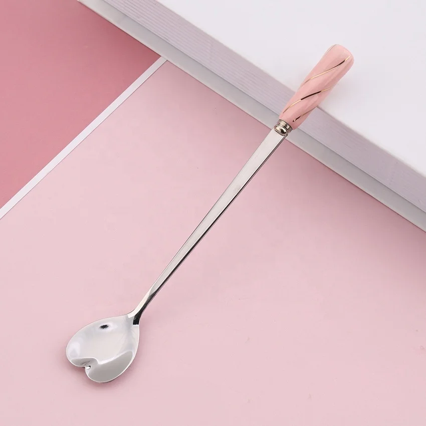 Wholesale Ceramic handle Mug flower milk/tea/ coffee stirring spoon Golden Cherry rose spoon