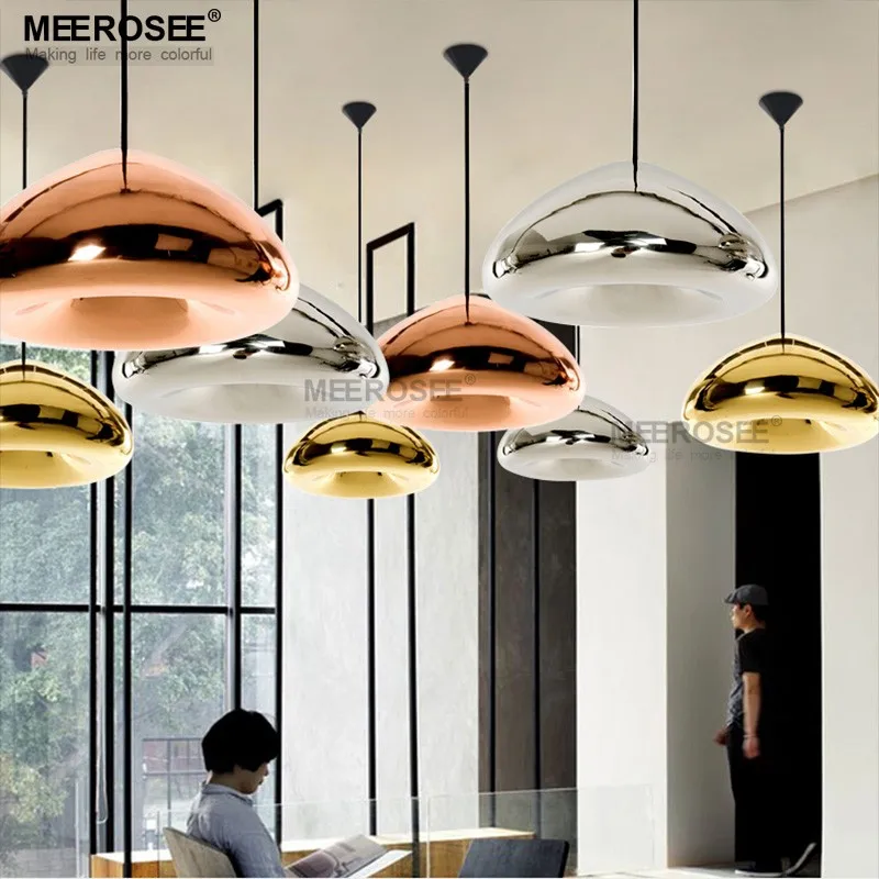 MEEROSEE Glass Shade Dome Pendant Light Hanging Stained Glass Lamp MD83009A