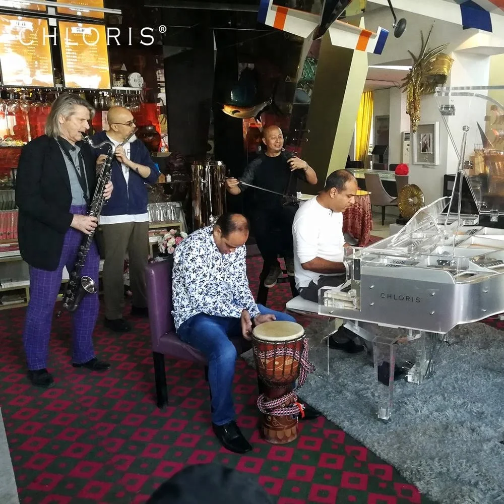 
Custom Silver Clear Acrylic Baby Grand Piano with flight case Chloris HG-168A for sale Crystal piano 