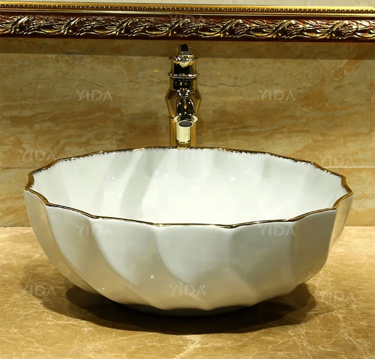 Golden color countertop wash basin brand high country ranch fountain sink for bathroom