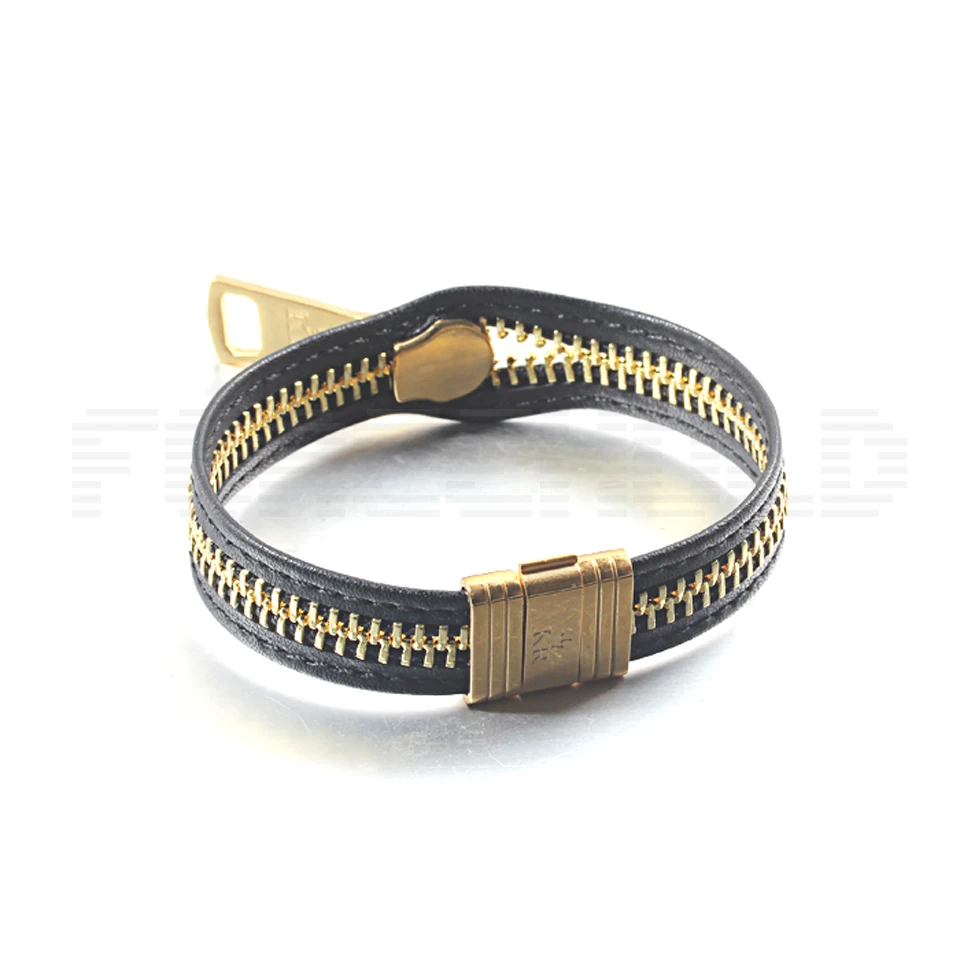 Stainless Steel Zipper Pull Leather Bracelet