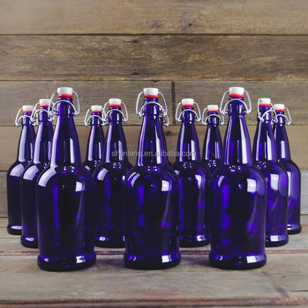 Shanghai Linlang wholesale cobalt blue swing top glass bottles