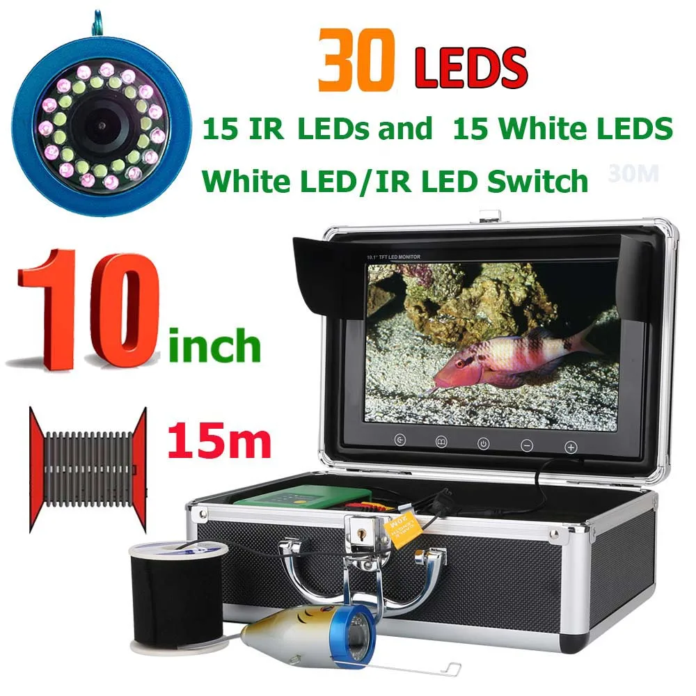 10 Inch 15M 1000TVL Fish Finder Underwater Fishing Camera 15pcs White  LEDs + 15pcs Infrared Lamp For Ice/Sea/River Fishing