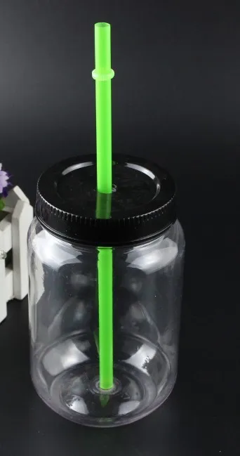 16oz Custom Plastic Mason Jar With Straw and Lid