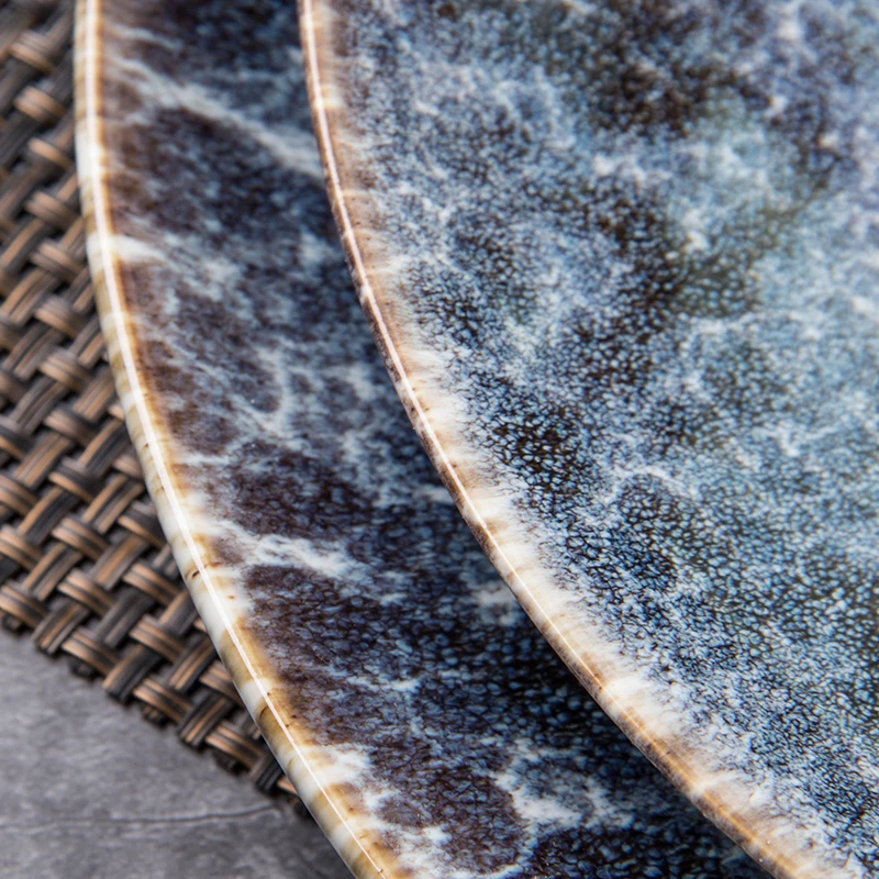 Завод Dehua в наличии, Круглый лоток для стейка, фарфоровые обеденные тарелки, керамические синие