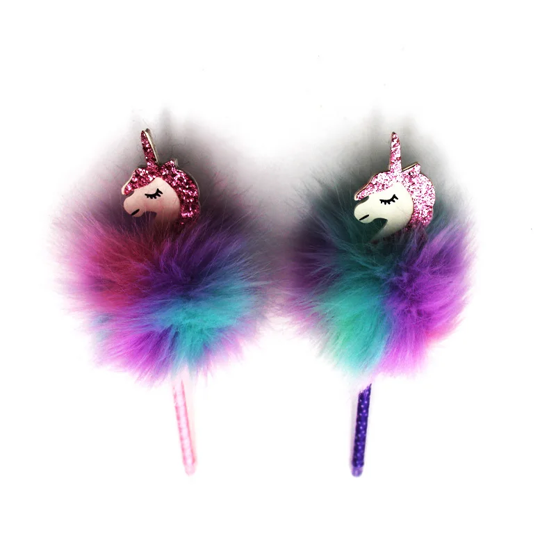 
cute stationary cartoon gel pen unicorn pom pom pen 0.7mm ink ball pen 