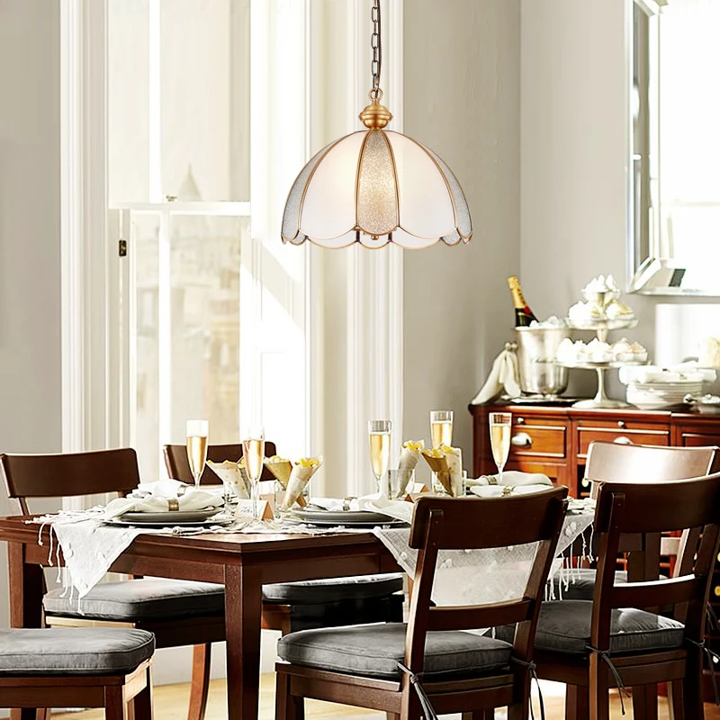 
copper material pendant light restaurant lamp iron link hanging light glass lamp shade gold color 