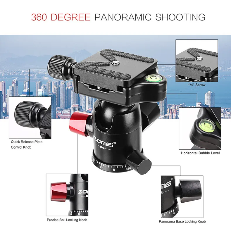 Zomei M6 traveler telescopic dslr tripod professional with quick release mount Monopod