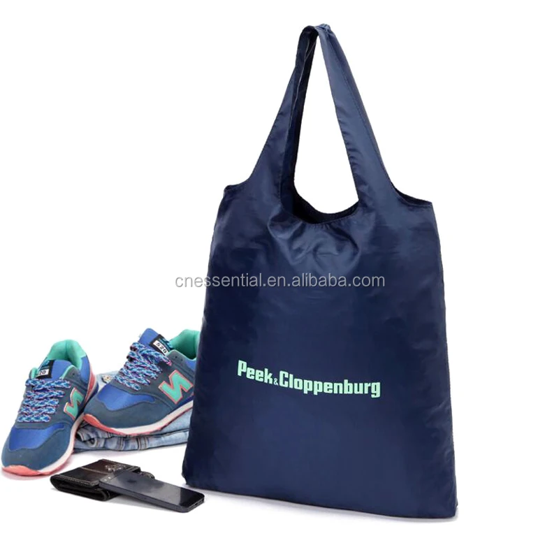 Shopping tote bag nylon reusable foldable polyester shopping bag with pouch