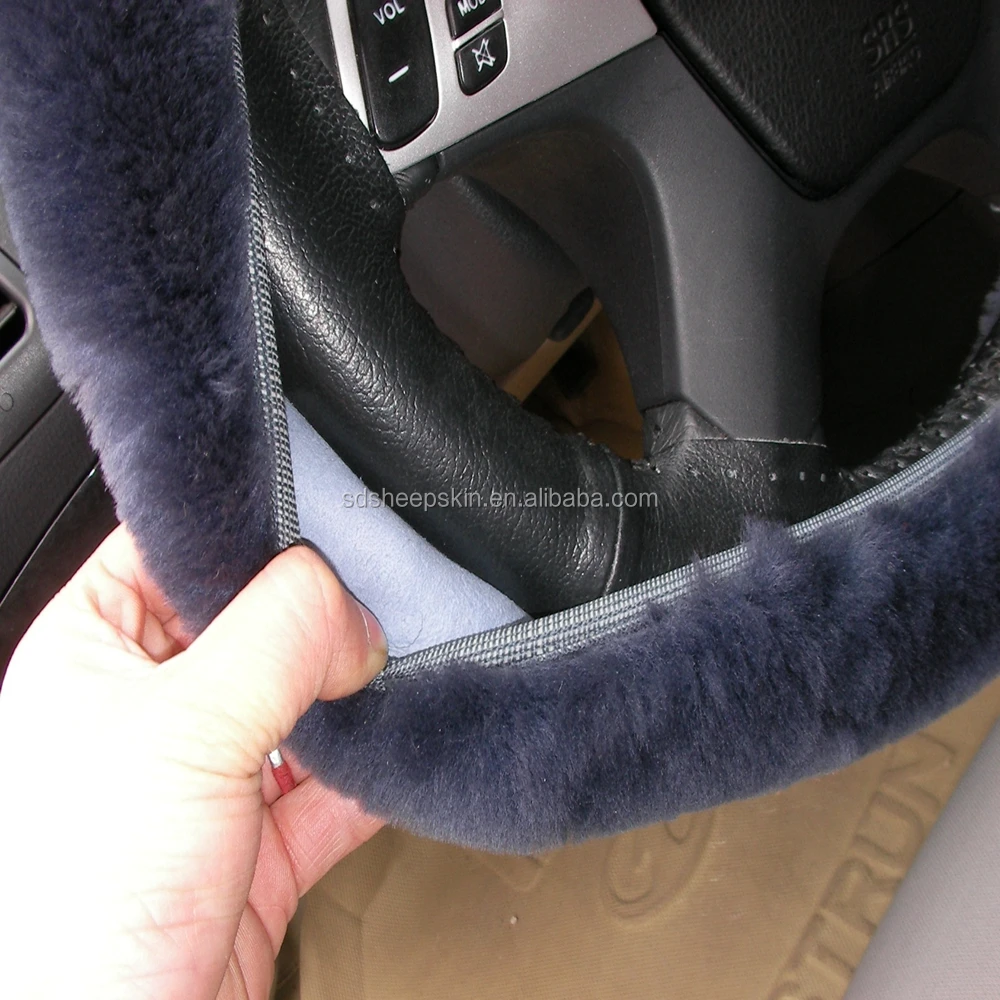 Real sheep fur soft wool steering wheel cover