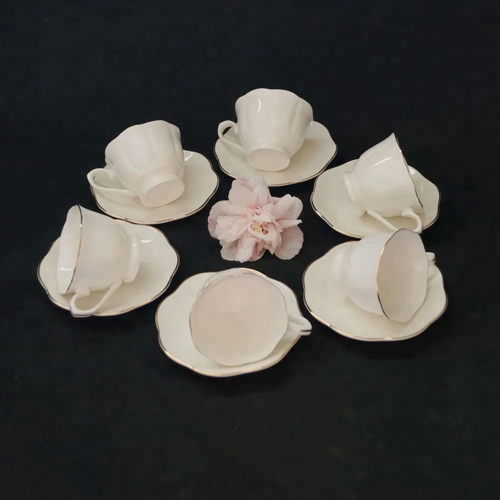 Ceramic 6 Sets Bone China Gold Rim Rose Tea Cups And Saucers