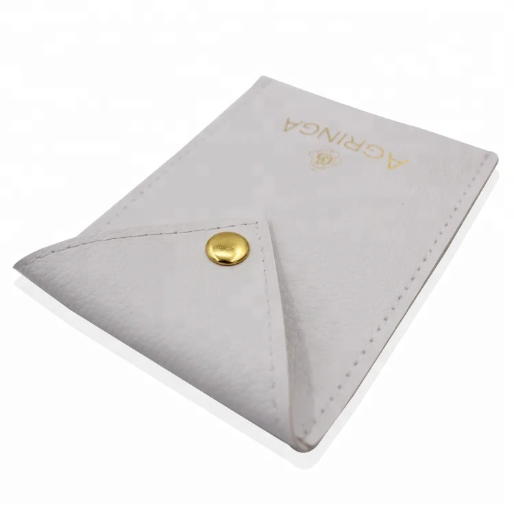Custom logo printed Golden button closure bag luxury white envelope flap gift jewelry pouch leather with box