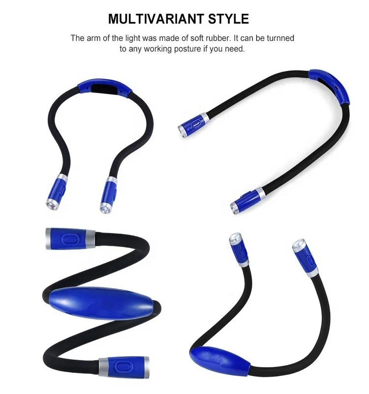 
USB Rechargeable Hug light hand free 4 LED Bulbs 4 Levels Brightness Reading Book Light 