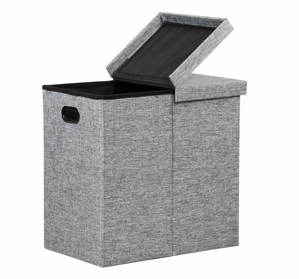 
Folding Ottoman Storage Bench Box with Hinged Cover Flipping Lid Linen Grey 