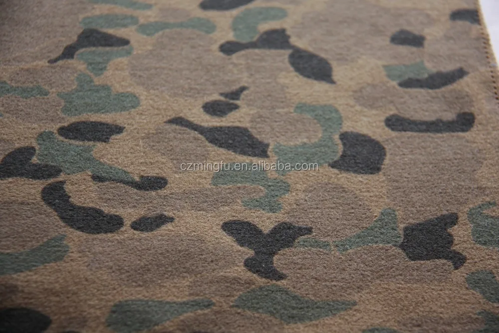 The Wool fabric with. print Military camouflage plaid use for coat.