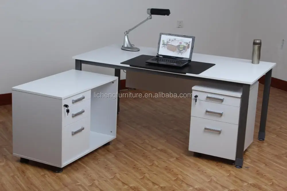 White Melamine Office Table With Drawers And Side Cabinet Img 5472 Jpg