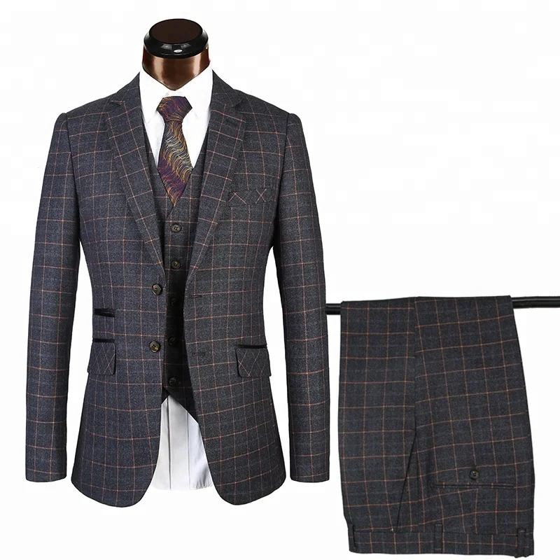 Костюм мужской твидовый из 3 предметов, пиджак и брюки в клетку, приталенный силуэт, новейший дизайн