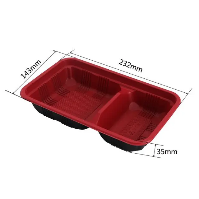 Customize two compartment red takeaway PP blister pack lunch box disposable food containers