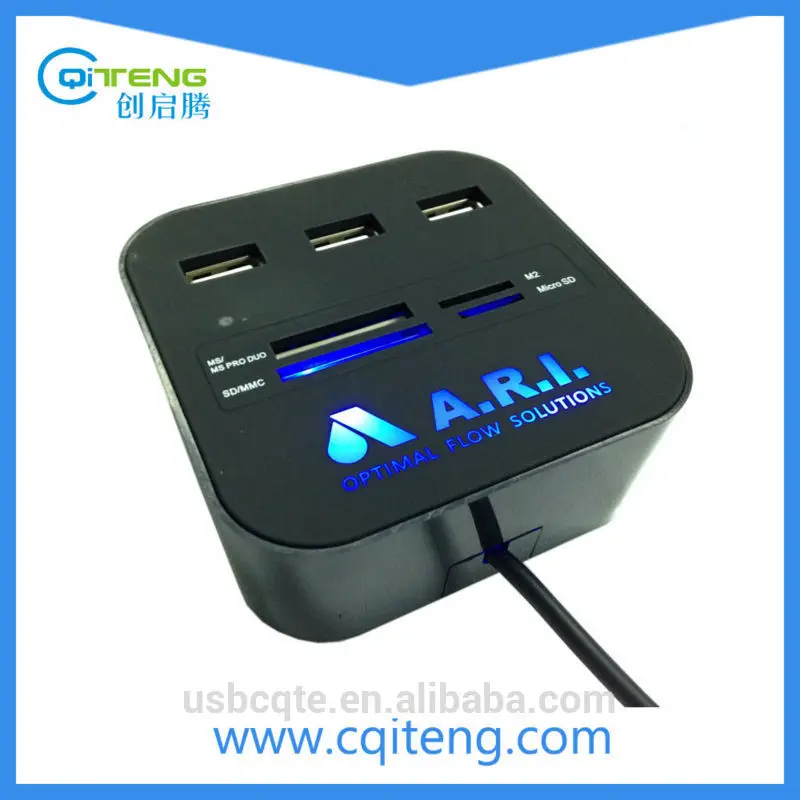 Завод цена со скидкой из светодиодов синий свет комбо 3 разъём(ов) USB Hub с кард-ридер