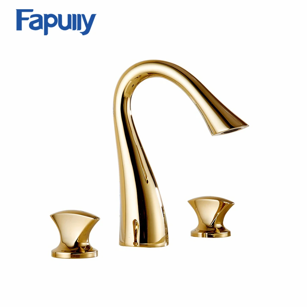 Fapully High quality contemporary bathroom 3 hole gold basin faucet