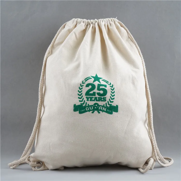 Canvas drawstring backpack for shopping and gym, cotton canvas string backpack drawstring cotton pouch bag