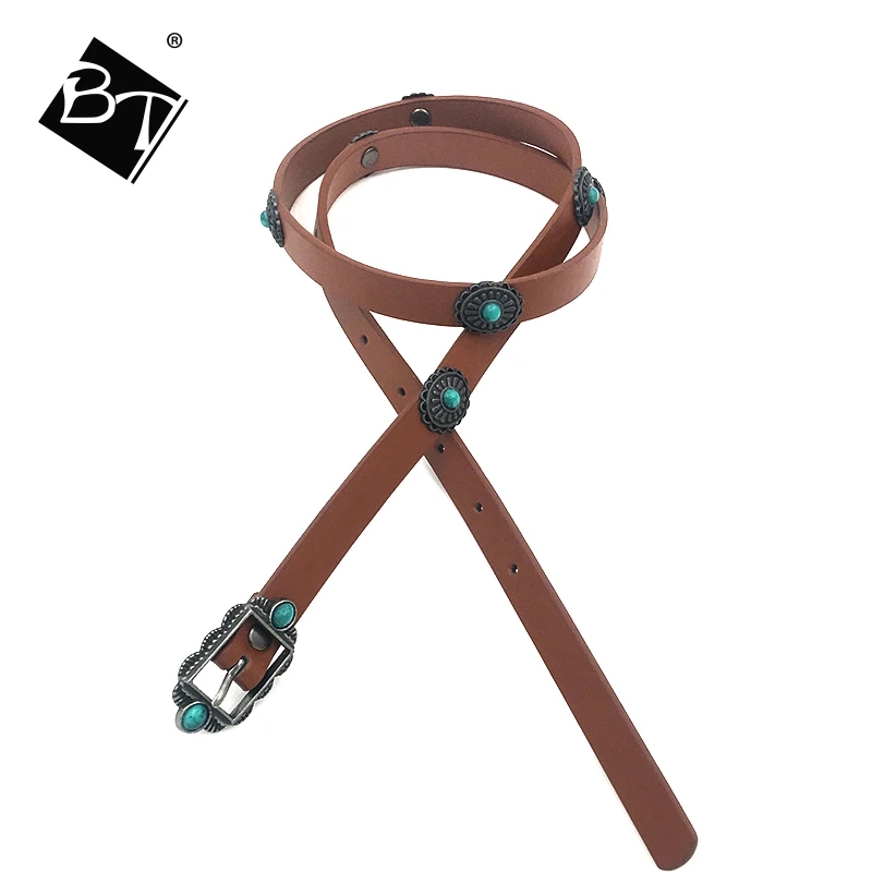 
BT Wholesale Manufacture Ladies Fashion Decorative Metal Skinny Women PU Leather Thin Belt 