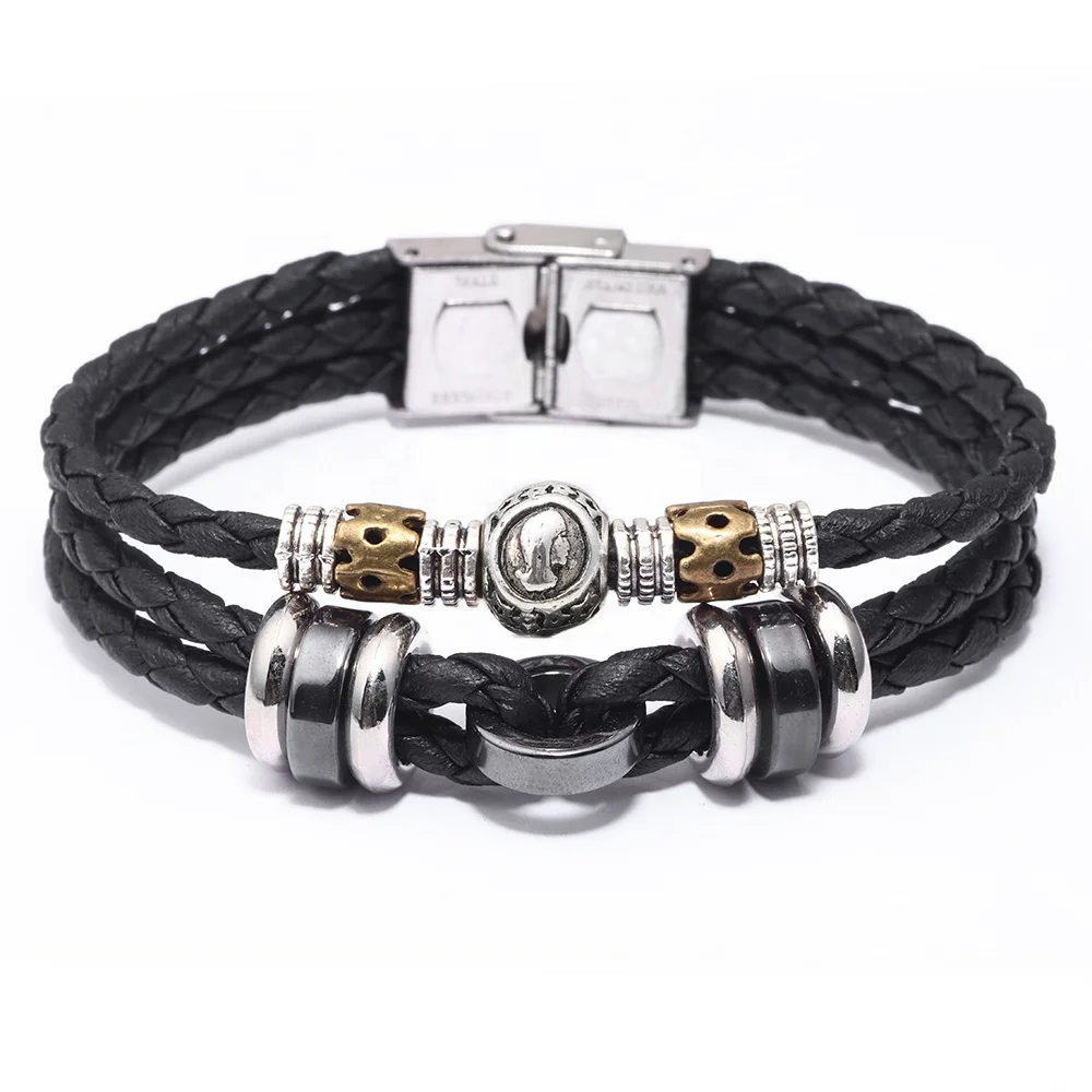 Alloy Charm Leather Zodiac Bracelet Adjustable Metal Buckle 12 Constellations Leather Wrap Bracelets