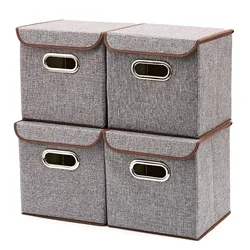 Custom Linen Storage Bin Collapsible Cubes Organizer  Fabric storage Boxes Containers Drawers with Lid for Toys