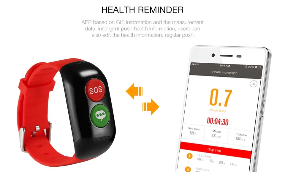 sos smart watch Mdeical Alarm bracelet SOS wristband heath remotely monitor