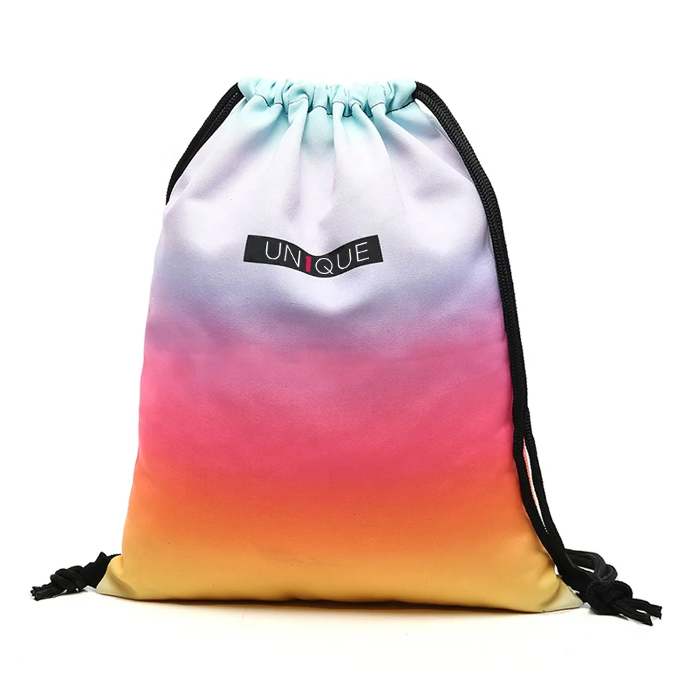 
Promotional 3D digital Macaron colours print Sport sac drawstring Gradient gym training cord bag outdoor running sack backpack 
