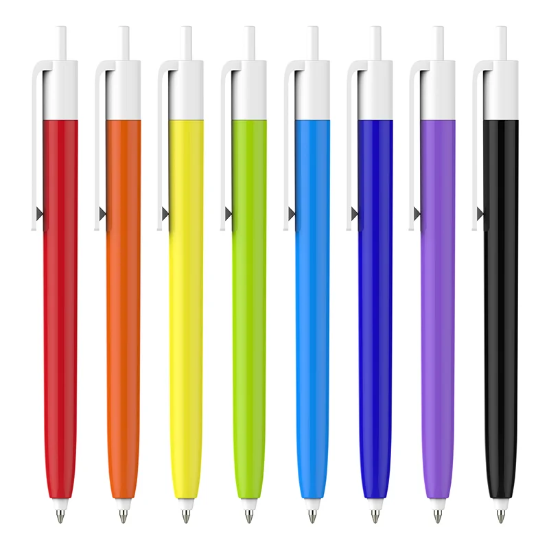 Promotional Press Click Action Logo Printed Solid Colorful Body Plastic Ball Ballpoint Pen For Business