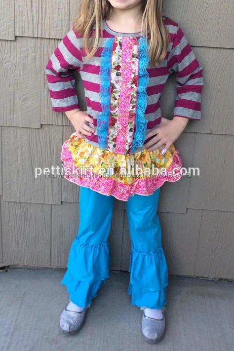 2015 оптовая модной одежды одеёды девочек мноёеств маленьких девочек полосы ruffle одежда