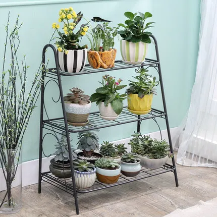 Garden living room iron 3 tiers shoe rack also can be planter flower pot display metal plant stand KD design