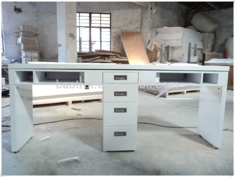 White 2 seats manicure table nail salon furniture, nail table with acrylic solid surface top