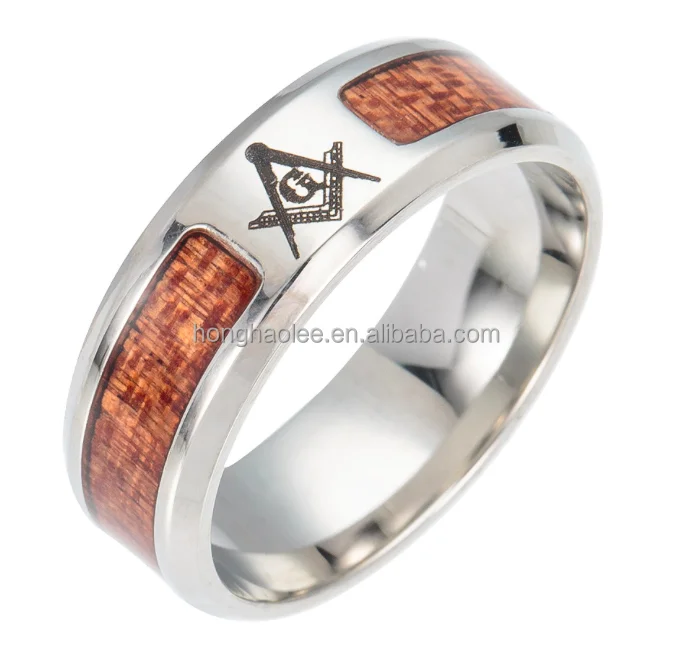 Titanium steel Inlaid koa ring with tree cross stainless steel jewelry
