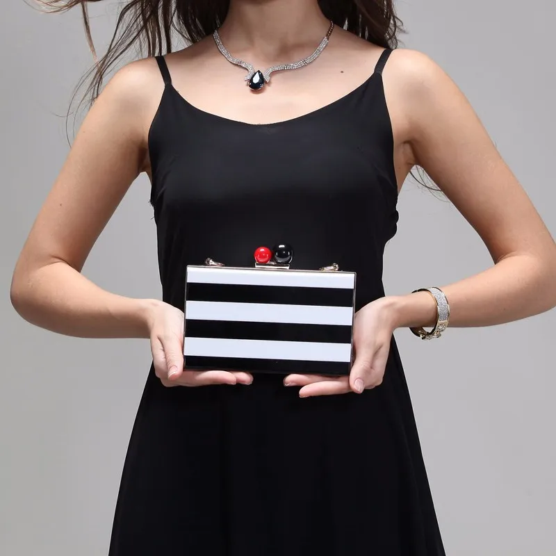 Оптовая продажа, новый стиль, черно-белые полосатые сумки, женские вечерние клатчи