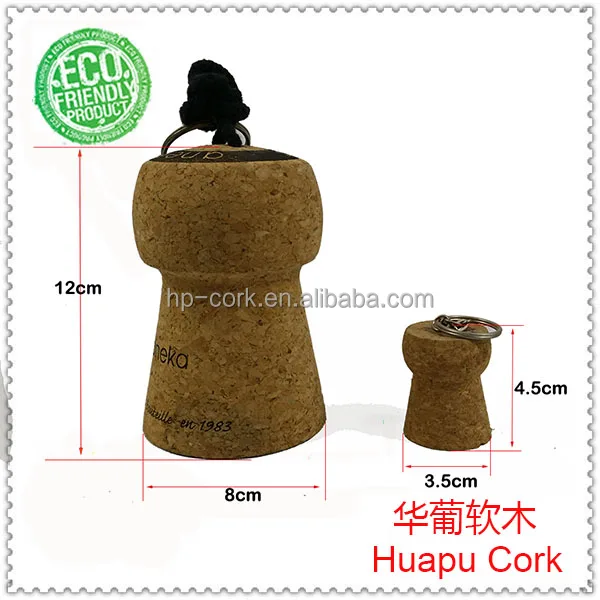 Floating cork Keychain with huge champagne cork decoration silk screen