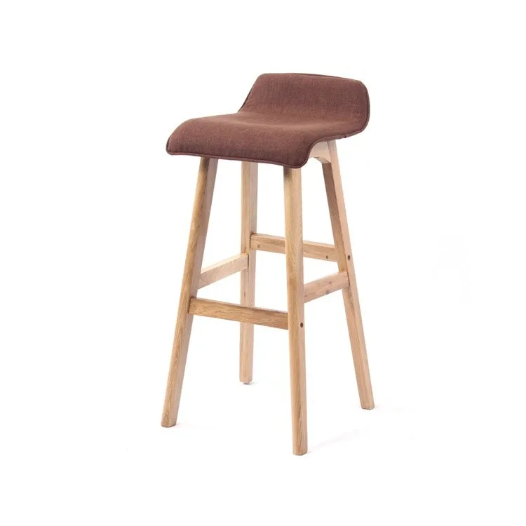 Modern fabric curved seat oak barstool,with footrest modern fabric high barstool for sale