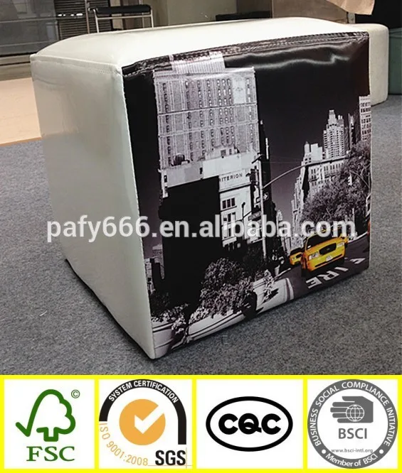 Дешевые искусственная кожа товары для дома современная улица шаблон деревянный площадь диван пуф пуфик