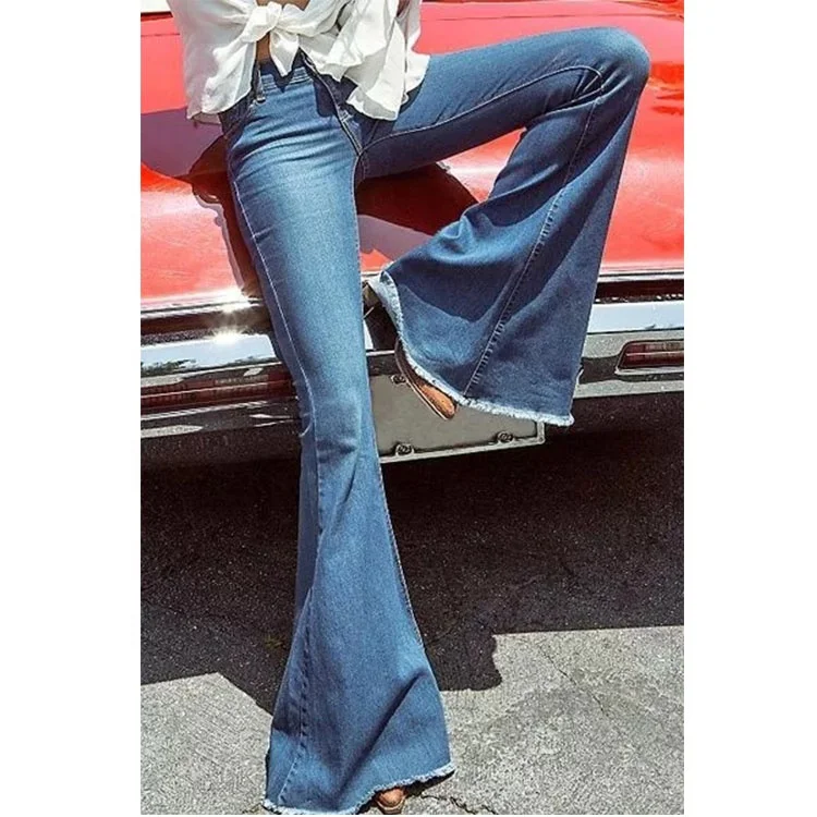 New Style Summer High Waisted Washed Wide Leg Fashion Women Pants