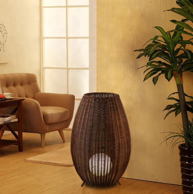 Современное украшение для отеля, светодиодный черный стоячий светильник, наружный Ретро ротанговый напольный светильник на штативе