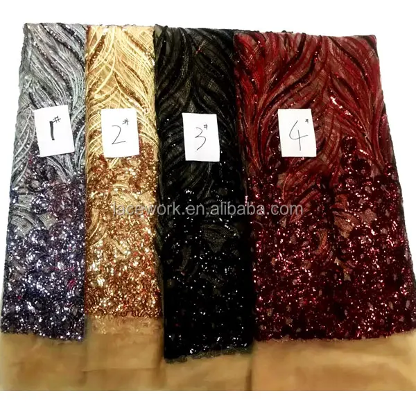 Sequin Embroidery Tulle lace fabric/african sequin lace fabric/french sequin mesh embroidery lace fabric