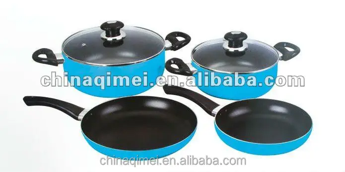 non-stick or ceramic coating aluminum cookware set with two fry pans