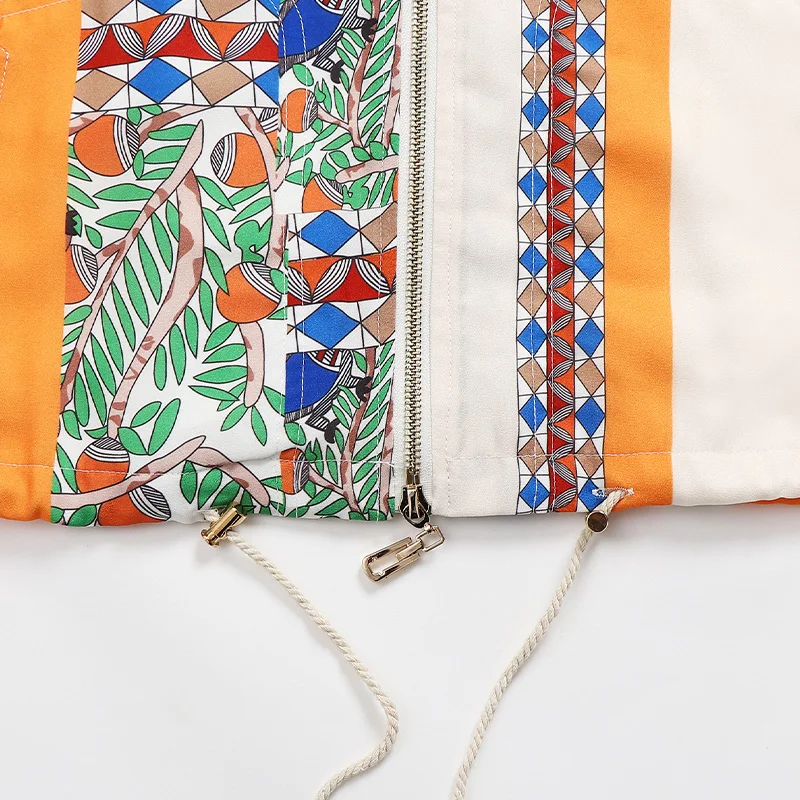 Newly Arrival Bohemian Fashion Style Short Cap Sleeves Ruffle Chiffon Print Dress and Elastic Zip Up Blouse 2 Piece Set Women