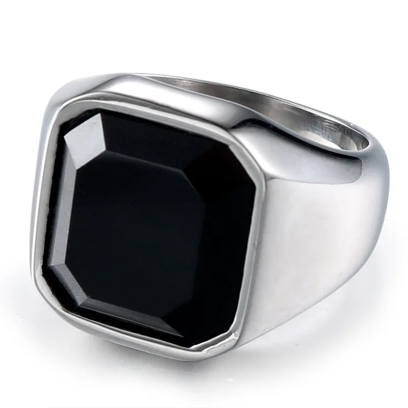 custom stainless steel black stone ring for men wholesale